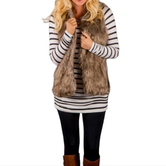 ZARA Warm Wear TRF Women's Vest Faux Fur Brown Grey Layering Sleeveless Medium - Picture 4 of 14